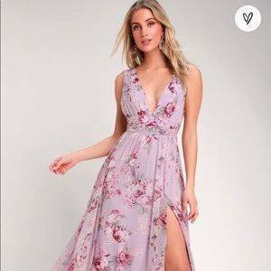 Garden Meandering Lavender Floral Print Maxi Dress